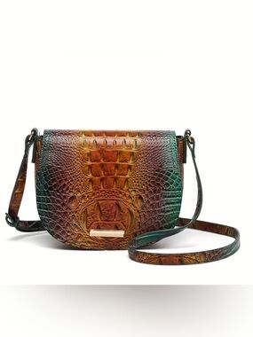 Peacock Croc Print Saddle Bag